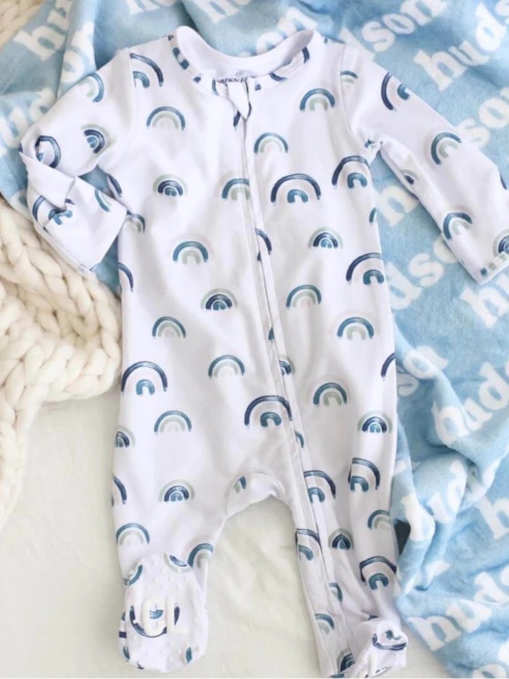 Caden Lane Footed Sleeper Blue Rainbow 0-3 months baby